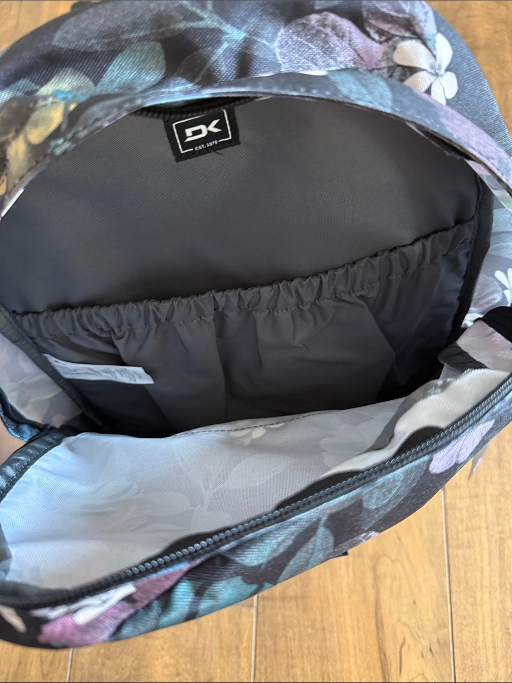Dakine Black Floral Backpack with Teal, Mauve & White Accents - Picture 5 of 6